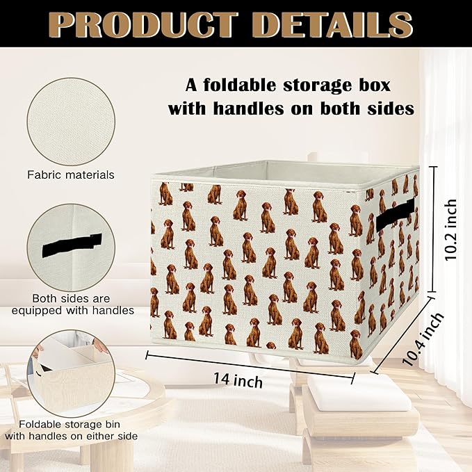 Vizsla Gifts Storage Bins & Boxes with Handles, Dog Mom Dad Lovers Gifts for Women Men Foldable Basket for Organizing, Dog Co