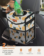 Car Trash Can with Lid, Cute Leakproof Car Trash Garbage Bag Hanging Vehicle Trash Bin Small Portable Automotive Garbage Cans Organizer for Back/Front Seat(Trapezoid,Pineapple Print