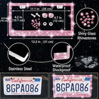 NBTEPEM 27-Piece Bling Car Accessories Set - Universal Fit Steering Wheel Covers, License Plate Frames, Phone Holder, Car Fast Charger, Coasters (Pink)