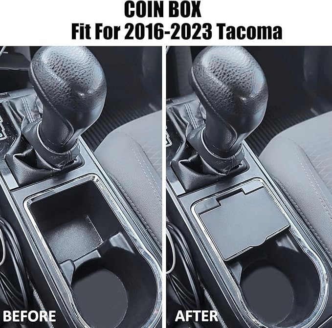 JKCOVER Center Console Coin Box Organizer Compatible with 2016-2020 2021 2022 2023 Toyota Tacoma Accessories Armrest Insert ABS Plastic Coin Holder Secondary Storage Box