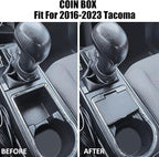 JKCOVER Center Console Coin Box Organizer Compatible with 2016-2020 2021 2022 2023 Toyota Tacoma Accessories Armrest Insert ABS Plastic Coin Holder Secondary Storage Box