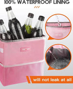 HOTOR 3 Gallons Car Trash Can, Ultra Large Capacity Organizer and Storage with Adjustable Straps & Magnetic Snaps, Waterproof Car Accessory for Interior Car Stuff Storage, Pink