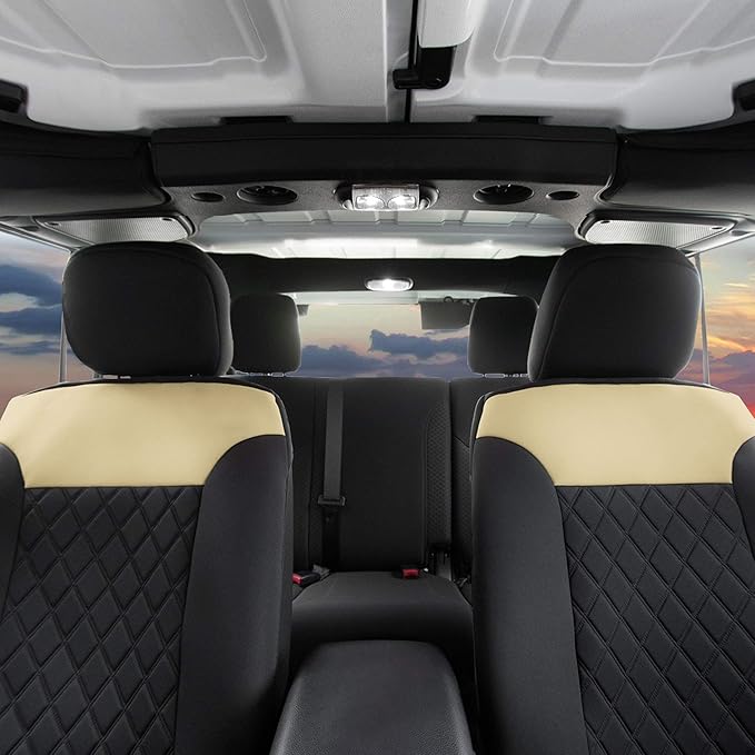 FH Group Car Seat Cover Cushion - 2 Pack Seat Covers for Cars Trucks SUV, Beige Black Neosupreme Car Seat Cushions, Car Seat 