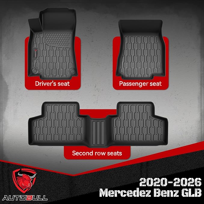 Floor Mats Compatible with 2020-2024 2025 2026 GLB, All Weather TPE Floor Liners, Custom Fit Car mats, 1st & 2nd Row, Black