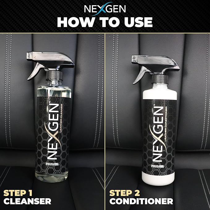 Nexgen Car Leather Cleaner and Conditioner Set - Quick Spray Car Seat Conditioner and Leather Restorer - Gentle Liquid Formul