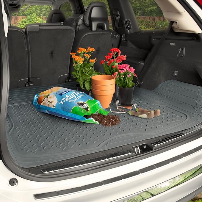 Motor Trend FlexTough™ Heavy Duty Rubber Gray Car Floor Mats All Weather & Jumbo SUV Cargo Liner Full Set - Universal Trim to Fit Automotive Floor Mats & Trunk Mats for Cars Interior Accessories