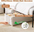 2Pack Under Bed Storage with Wheels,9.5"-12"Tall Adjustable Height Underbed Storage,Deep Under Bed Storage Containers,Rolling