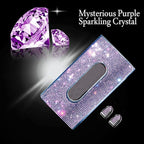 Car Visor Tissue Holder, Sparkling PU Leather Mask Box, Bling Crystals Cover Case & Glitter Mask Hook Clip for Women (Purple)