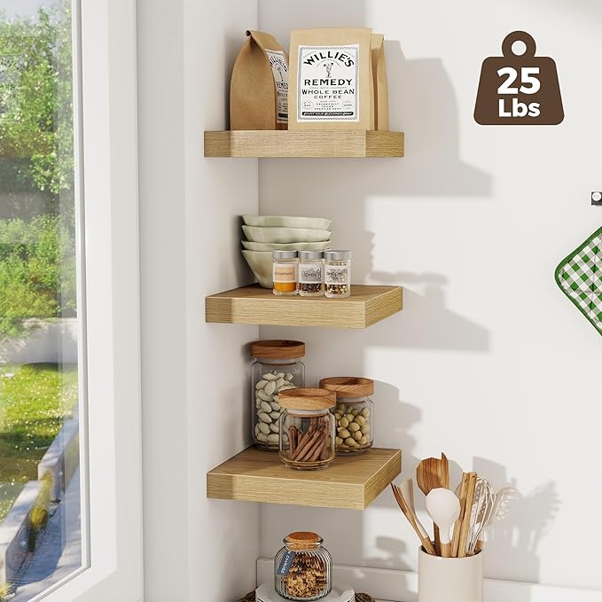 Fun Memories Square Floating Shelves for Wall, 9.3" W x 9.3" D x 1.4" H, Shelves for Wall with Invisible Brackets, Small Wood
