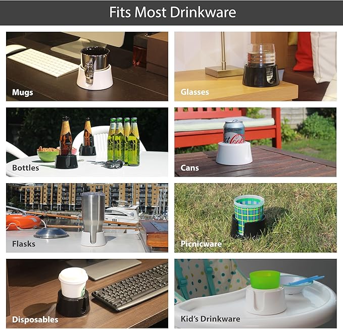 HIT PRODUCTS TableCoaster - Original Anti-Spill Table and Desk Cup Holder, Jet Black - RV and Boat Drink Holder, A Tip-Proof 