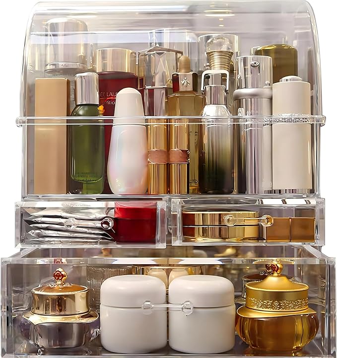 Clear Large Acrylic Makeup Organizer With Lid Cosmetic Storage Drawers Portable Makeup Organizers Dustproof And Waterproof Bo