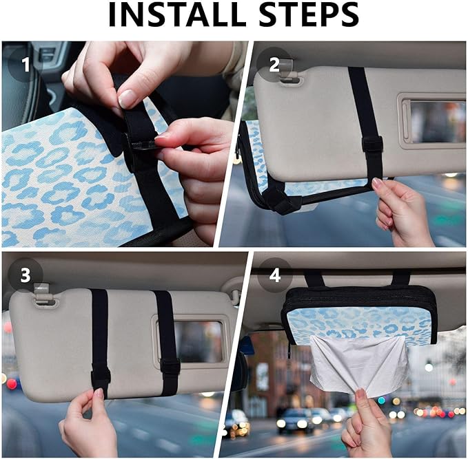 Car Tissue Holder Car Visor Organizer Tissue Box Holder for Car Sun Visor Organizer with Car Vehicle Accessories Essentials Interior for Women Men Leopard Print Sky Blue