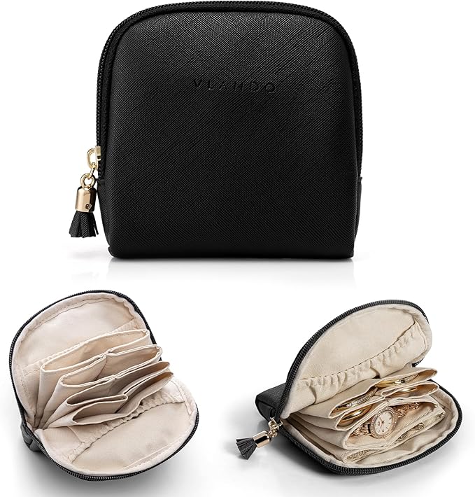 VLANDO Small Jewelry Travel Case,Travel Essentials for Women,Jewelry Pouch Bags with Zipper,Velvet Jewelry Organizer Storage 