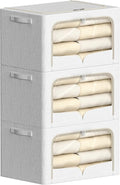 FHSQX 3 Pack Clothes Storage Bins Foldable Metal Frame Storage Box Stackable Linen Fabric Container Organizer Set with Carryi