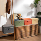 Storage Bins with Lid, Foldable Clothing Storage Box case with Handle for Books, Closet, Bedroom, Home, 4 Color Set A, 15L x 
