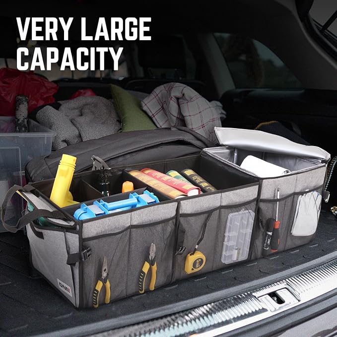 DNA Motoring Trunk Organizer for Car, 90L Large Capacity Foldable Trunk Organizer, Multi Compartment Car Trunk Organizer