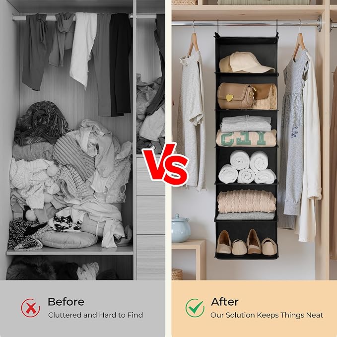 GRANNY SAYS 6 Shelf Hanging Closet Organizers and Storage, Collapsible Closet Hanging Organizer with 2 Sturdy Hooks, Large Ha