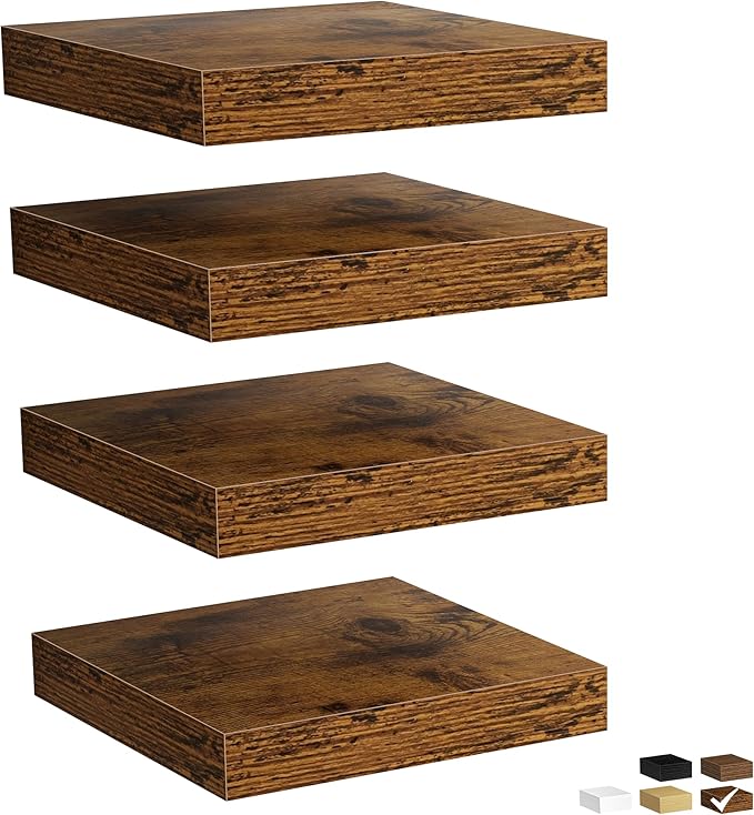 Fun Memories Floating Shelves for Wall, Rustic Wood Wall Mounted Shelves for Bathroom, Bedroom, Living Room and Kitchen, Stor