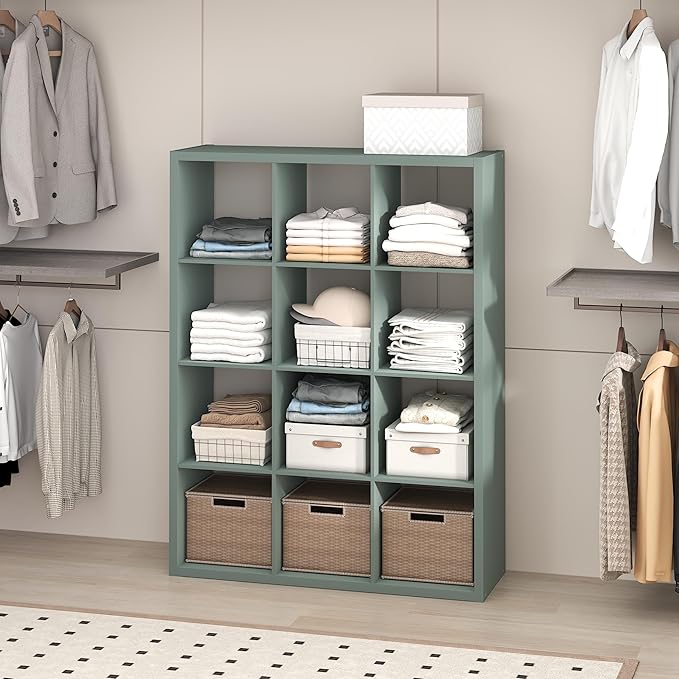 Furinno Cubic Closet Organizers and Storage, 12-Cube Closet Organizer, Open Shelf Closet Storage, Extra Thick Frame for Wardr