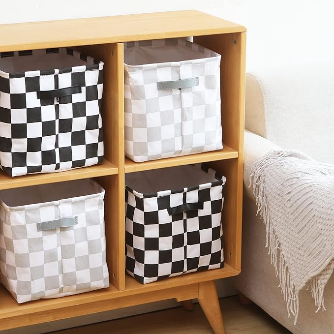 Hinwo 3-Pack Cubic Organizer Shelf Bins, Canvas Fabric Storage Baskets with Handles, 22L/5.8-Gal Square Storage Bins, Cubes, 