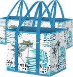 BALEINE 3Pk Reusable Grocery Bags, Foldable Shopping Bags for Groceries with Reinforced Bottom & Handles (Island Breeze)