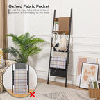HOOBRO Blanket Ladder, 5 Tier Towel Rack, 17.3" L x 63" H, Wall-Leaning Blanket Rack for Living Room, Decorative Ladder with 