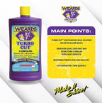Wizards Turbo Cut Buffing Compound for Car Scratch Repair - 32 fl oz - Removes 1200-1500 Scratches - Rubbing Compound for Cars & Boats - Paint Restorer for Vehicles