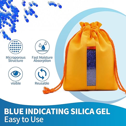 5 Sets 1000g Rechargeable Silica Gel Beads with 1 Cloth Bag, Indicating Blue Desiccants Beads [3-5mm] Moisture Absorber Desic