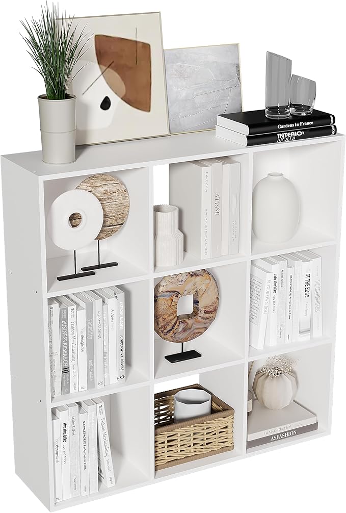 Cube Storage Organizer,Wood Organizer with Open Back,3 Tier Bookcase,Open Bookshelf for Home Office Living Room (White, 9-Cub