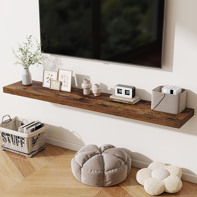 Fun Memories 72 Inch Fireplace Mantel Shelf, 12 Inch Deep Shelves for Display & Wall Storage, Rustic Wood Wall Shelf, Extra L