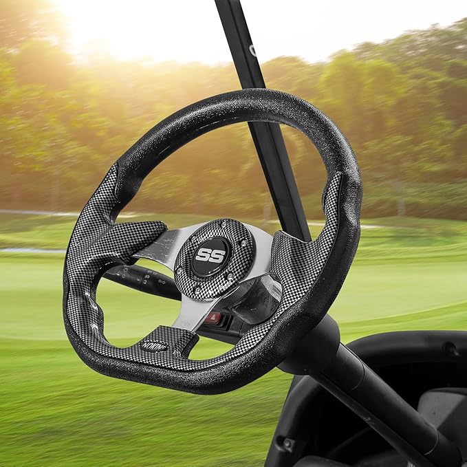 NOKINS Golf Cart Steering Wheel, Universal for EZGO TXT/RXV/Club Car DS/Precedent/Yamaha Fit Most Golf Cart (D Shape Carbon Fiber)