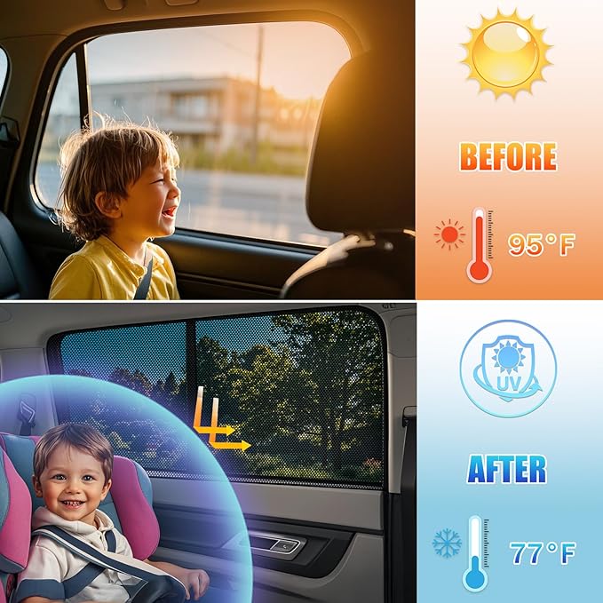 ZATOOTO Car Window Shade for Baby Car Sun Shade Side Window Breathable Mesh Sun Blocker for UV & Heat Glare Free Universal for Most Cars Easy Magnetic Installation Perfect for Camping Travel Napping