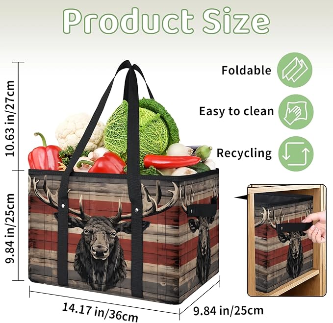 Reusable Grocery Bags Heavy Duty Shopping Bags Foldable Large Tote Bags with Long Handles & Hard Bottom
