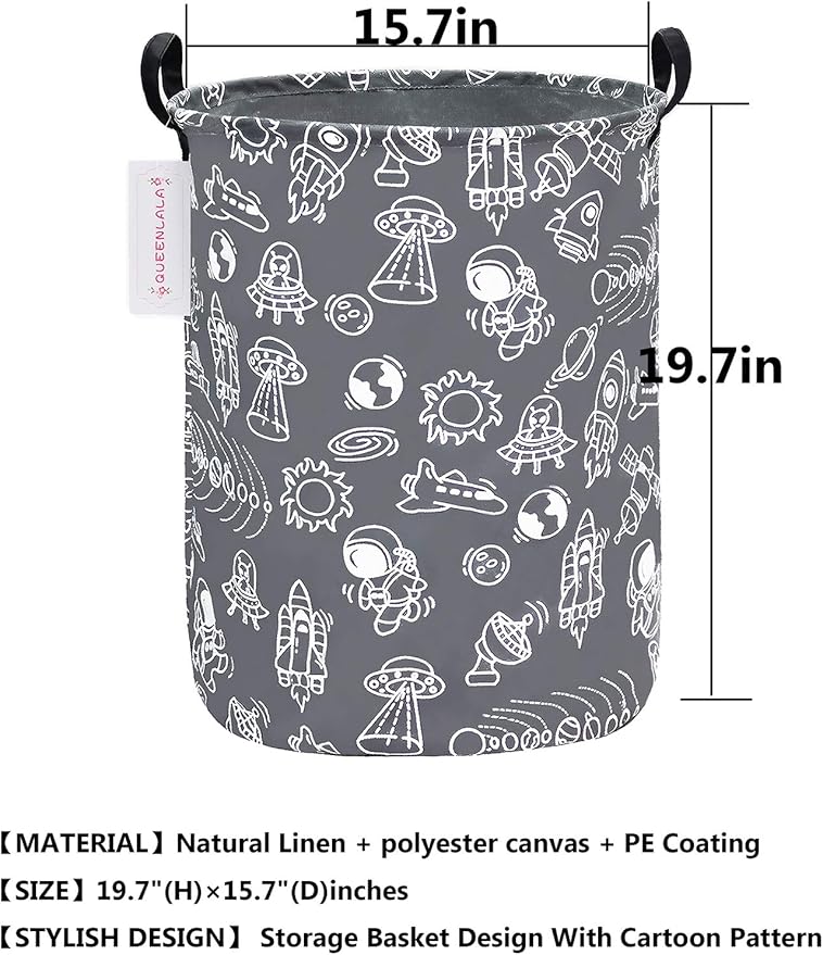 QUEENLALA Large Storage Basket,Laundry Hamper/Bathroom/Home Decor/Collapsible Round Storage Bin,Boys and Girls Hamper/Boxes/C