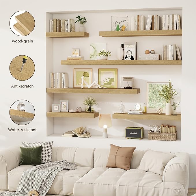 72 Inch Floating Shelves, 12" Deep Floating Shelf Wall Mounted, 72" Wall Shelves, Rustic Deep Bookshelf, Extra Deeper & Thick