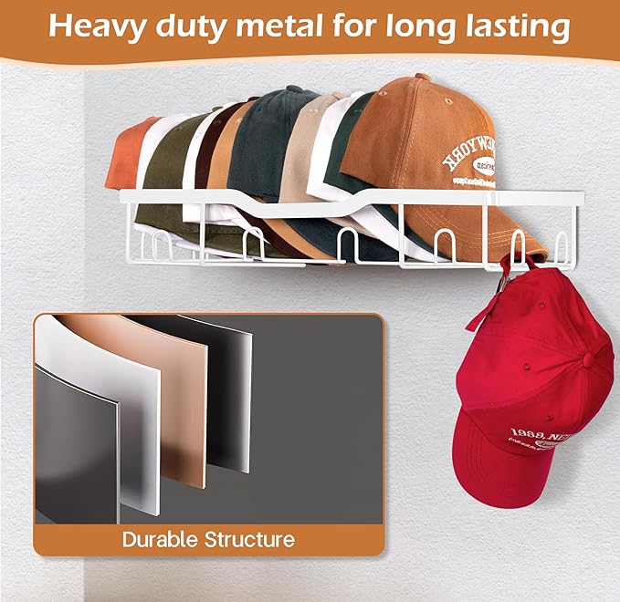 KEETDY Metal Hat Racks for Baseball Caps Wall Hat Organizer Fit 20 Caps Holder, 2 Packs Sturdy Wall Mounted Hat Storage Organ