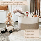 INDRESSME Large Laundry Basket, 21.7'' x 13.8'' Cotton Rope Blanket Basket Living Room Toy Baskets Storage Kids, Woven Basket