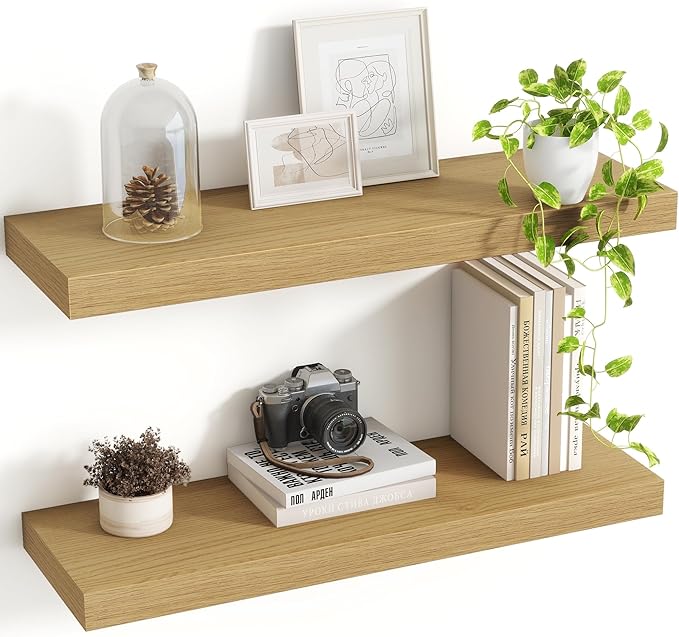 24 Inch Floating Shelves, 8 Inch Deep Floating Shelves for Wall, Hanging Shelf with Invisible Brackets, Deep Shelves for Bath