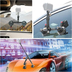 FIFIELD Triple Suction Cup Car Mount Kit with 2in1 Selfie Stick, CNC Machined Quick Release Adjustable Extension Mount for Windshield Dashboard Hood, Compatible with GoPro Insta360 DJI Action Cameras