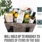 Extra Large Utility Tote Bag - Oversized Collapsible Tote with Wire Frame, Durable Reusable for Beach, Groceries, Laundry, Car Trunk, Storage and Travel - Includes 5x7 Bag with Hook - Leopard