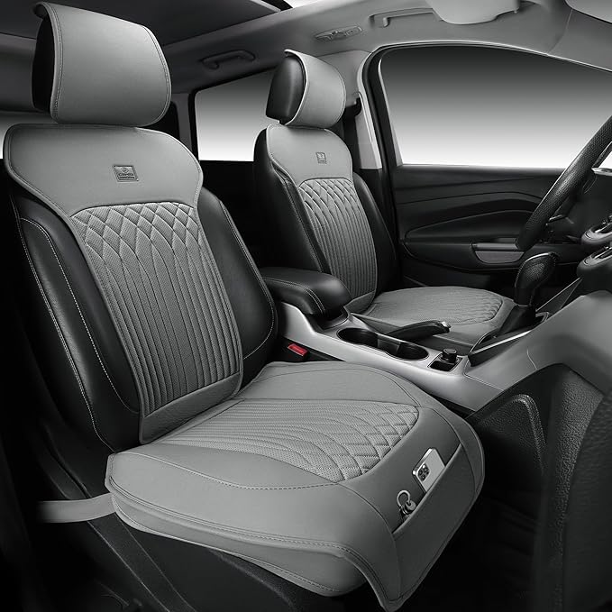 CAR PASS Car Seat Protector, 2 Pack Sideless Nappa Leather Seat Covers for Cars, All Season Waterproof Breathable Front Seats