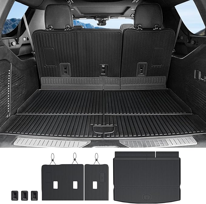 Cargo Mat Backrest Mats for 2021-2024 2025 2026 Chevrolet Chevy Suburban/GMC Yukon XL SUV Car Mat Accessories, All Weather TPE Trunk Cargo Liner(Cargo Mat+3rd Row Backrest Mat)