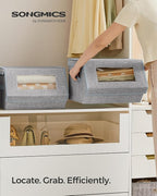 SONGMICS Stackable Storage Bins Set of 2, Storage Boxes with Lids and Front Windows, Non-Woven Fabric Closet Organizers with 