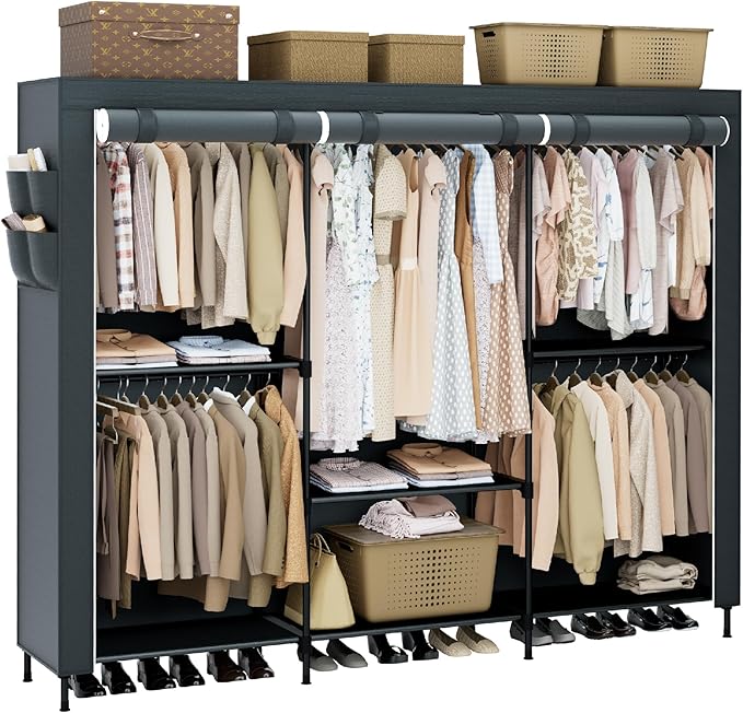 CASAMAYA Clothes Rack, Portable Closet, 81.5 Inch Large Capacity Wardrobe Closet, Clothes Storage Organizer with Shelves and 
