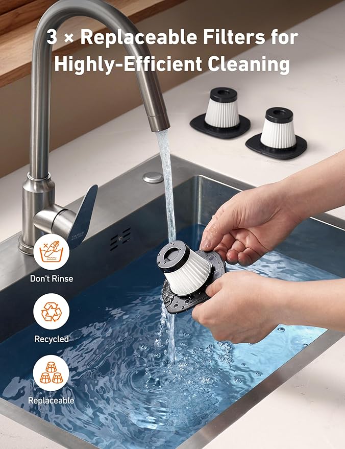 AstroAI Handheld Car Vacuum Cordless with Accessories, Portable Vacuum Cleaner with 12V DC Power, LED Light, Brush, Extended 