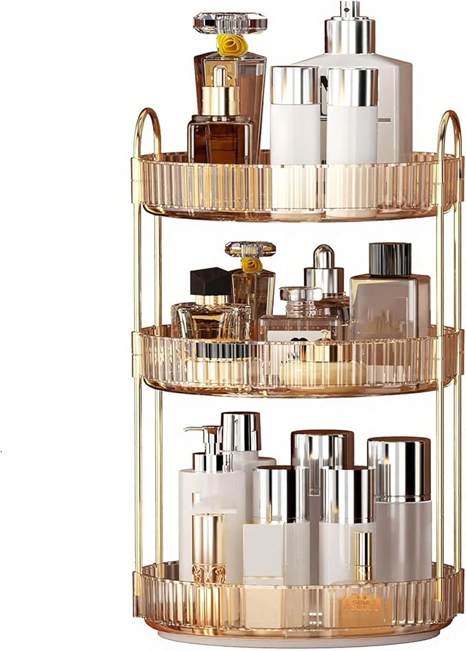 YCIA&DONE 360 Rotating Makeup Organizer and Storage for Vanity Countertop 3 Tiers, High Capacity Cosmetic Skincare Perfume Or