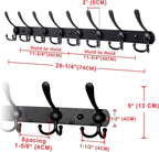 Dseap Coat Rack Wall Mount - 29.5” Long 8-Tri-Hooks Heavy Duty Coat Hanger Rail Wall Hooks for Hanging Coats Hats Clothing Cl