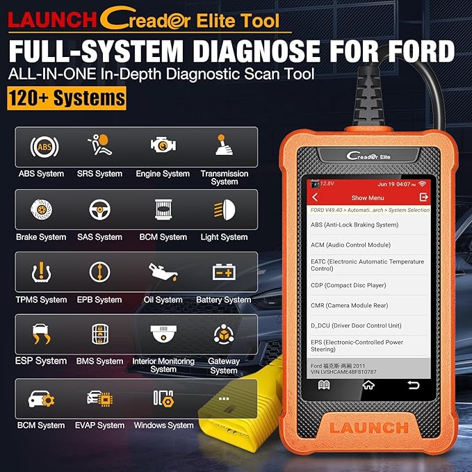 LAUNCH Creader Elite Bidirectional Tool Fit for Ford Lincoln Mercury Mazda, Full Systems All Resets OBD2 Scanner, PMI Function
