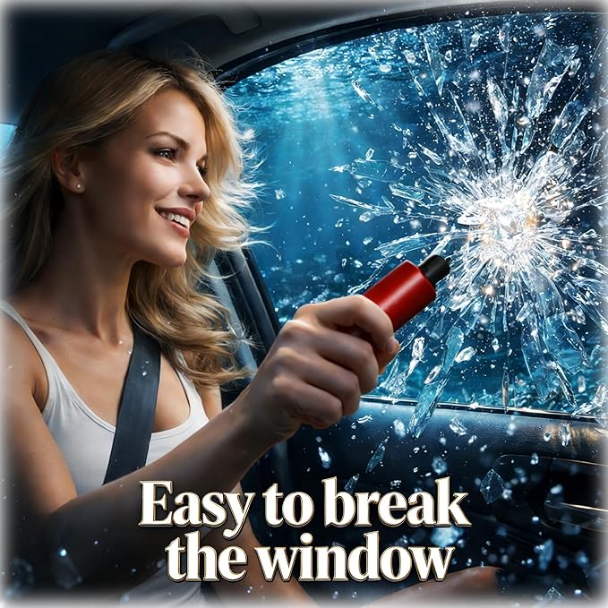 Car Window Breaker & Seatbelt Cutter, Japan-Seki Vacuum Heat-Treated Stainless Steel Spring Loaded Safety Hammer, Underwater 