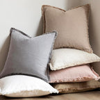 Foindtower Set of 2 Decorative Linen Fringe Throw Pillow Covers Boho Farmhouse Cushion Cover with Tassels Accent Pillowcase f